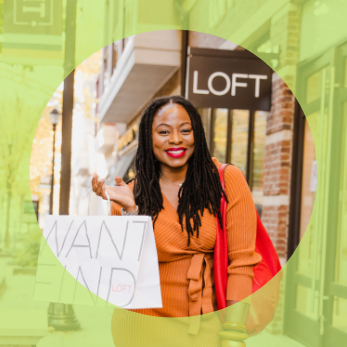 Lady in orange with shopping bag