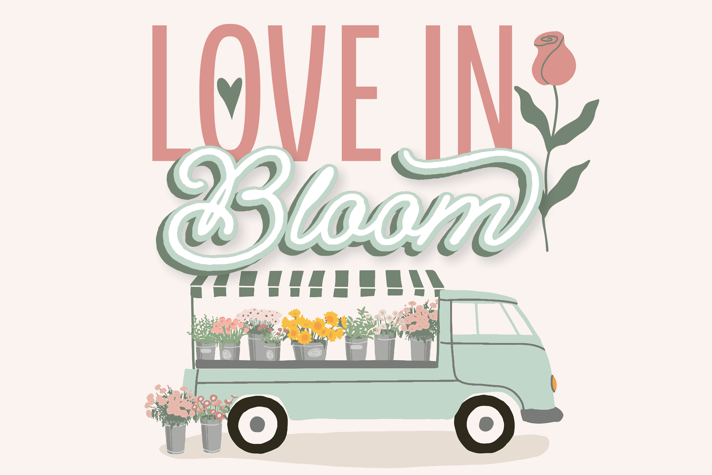 Love in Bloom Event Graphic. Image of a Flower truck.